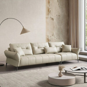 125.98" Light khaki Genuine Leather Modular Sofa cushion couch