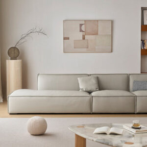 135.04" Khaki Genuine Leather Modular Sofa cushion couch