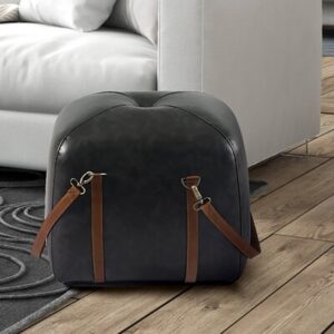 15.8" Wide Leather Match Tufted Rectangle Ottoman