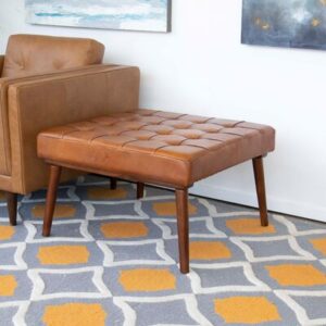30" Wide Genuine Leather Tufted Square Cocktail Ottoman