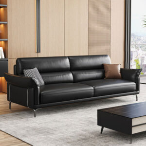 70.87" Dark grey Genuine Leather Standard Sofa cushion couch