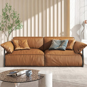78.74" Brown Genuine Leather Modular Sofa cushion couch