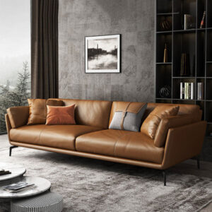 78.74" Brown Genuine Leather Standard Sofa cushion couch