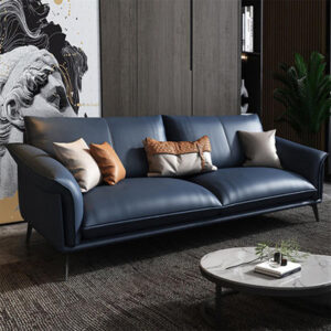 82.68" Blue Genuine Leather Standard Sofa cushion couch