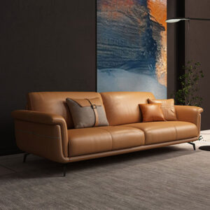 82.68" Orange Genuine Leather Standard Sofa cushion couch