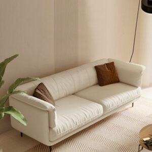 84.65" Beige Genuine Leather Standard Sofa cushion couch
