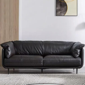 84.65" Coffee black Genuine Leather Standard Sofa cushion couch