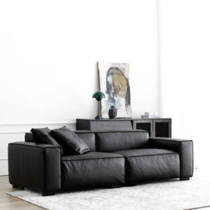 85.83" Black Genuine Leather Modular Sofa cushion couch
