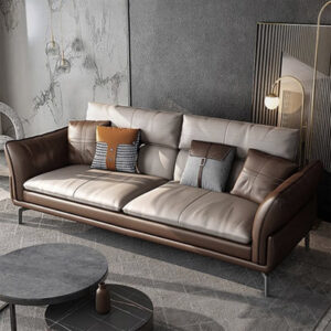 85.83" Coffee + Gray Genuine Leather Standard Sofa cushion couch