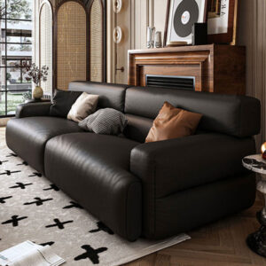 86.6" Black Genuine Leather Modular Sofa cushion couch