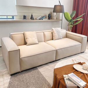 86.61" Cream colour Genuine Leather Modular Sofa cushion couch