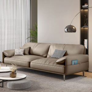86.61" Gray Genuine Leather Standard Sofa cushion couch