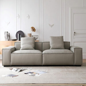 86.61" Light Gray Genuine Leather Modular Sofa cushion couch