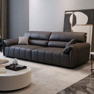 90.55" Black Genuine Leather Modular Sofa cushion couch