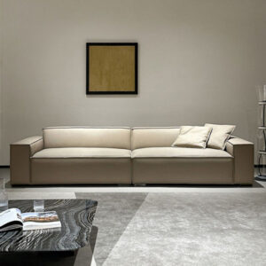 94.09" Khaki Genuine Leather Modular Sofa cushion couch
