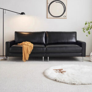 94.49" Black Genuine Leather Modular Sofa cushion couch