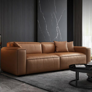 94.49" Brown Genuine Leather Modular Sofa cushion couch