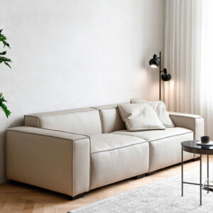 94.49" Khaki Genuine Leather Modular Sofa cushion couch