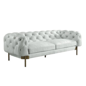 96 Inch Sofa, Top Grain Leather, Button Tufted Back And Arms, White