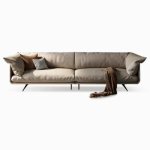 97.64" Khaki Genuine Leather Modular Sofa cushion couch