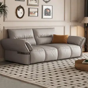 98.43" Light Grey Genuine Leather Modular Sofa cushion couch