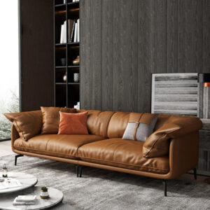 98.43" Orange Genuine Leather Modular Sofa cushion couch