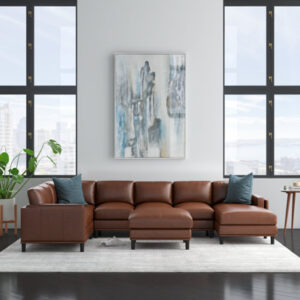 Agatina 148" Wide Leather Match Left Hand Facing Corner Sectional with Ottoman