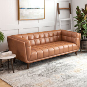 Ardrie 83.8'' Mid-Century Modern Furniture Style Genuine Leather Chesterfield Sofa