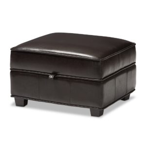 Baxton Studio Agustus Brown Leather Storage Ottoman - Dark brown
