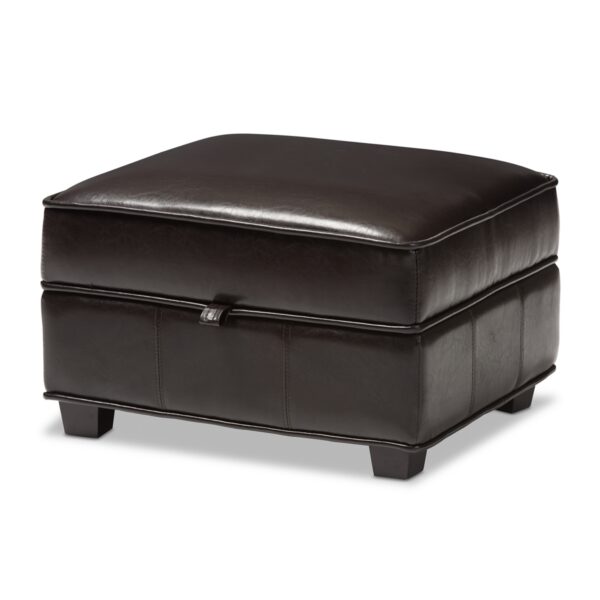Baxton Studio Agustus Brown Leather Storage Ottoman - Dark brown
