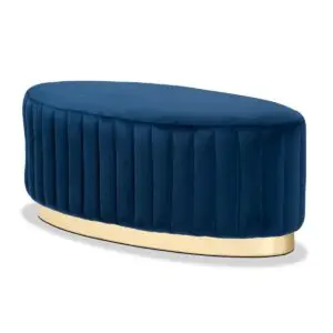 Baxton Studio Kirana Glam and Luxe Navy Blue Velvet Fabric Upholstered and Gold Pu Leather Ottoman - Navy blue/gold