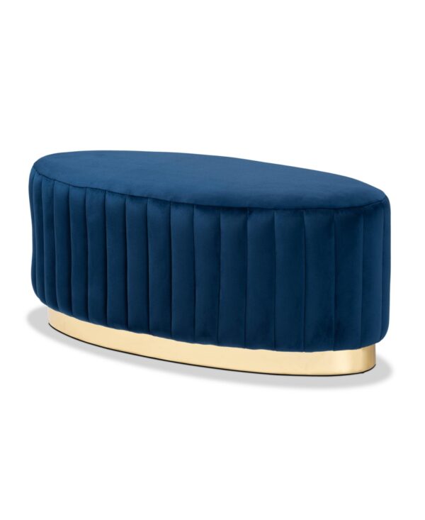 Baxton Studio Kirana Glam and Luxe Navy Blue Velvet Fabric Upholstered and Gold Pu Leather Ottoman - Navy blue/gold