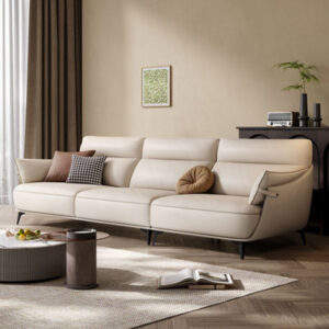 Beige Genuine Leather Modular Sofa cushion couch