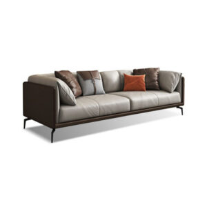 Coffee + Khaki Genuine Leather Modular Sofa cushion couch