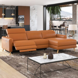 Elodie Top Grain Leather Sectional Sofa, Three Seats With Right Chaise