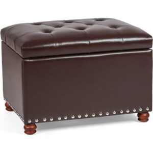 Leather Storage Ottoman with Nailhead Trim
