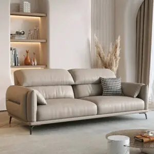 Light grey Genuine Leather Modular Sofa cushion couch