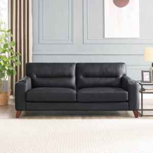 Marzavion Top Grain Leather Sofa Couch, 84", Black