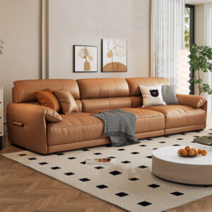 Orange Genuine Leather +Solid Wood Modular Sofa cushion couch