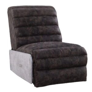 Power Recliner With Leather Upholstery And Vertical Tufting, Gray