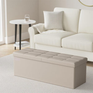 Storage Ottoman, Storage Chest, Folding Footrest Bench, Synthetic Leather, (Coffee Brown)