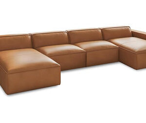 Valencia Nathan Full Aniline Leather Modular Sofa With Down Feather, Row Of 4 With 2 Chaises