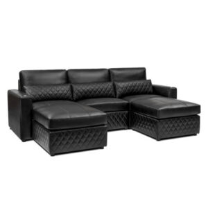 Valencia Pisa 3 Seats With 2 Ottomans Leather Sofa - Top Grain Italian Nappa 11000 Leather - Wide Diamond Stitch Design - Kiln-Dried Wood Frame (Black