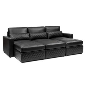 Valencia Pisa 3 Seats With 3 Ottomans Leather Sofa - Top Grain Italian Nappa 11000 Leather - Wide Diamond Stitch Design - Kiln-Dried Wood Frame (Black