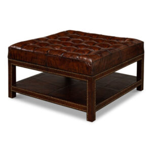 Vintage 36'' Wide Genuine Leather Tufted Square Ottoman with Storage