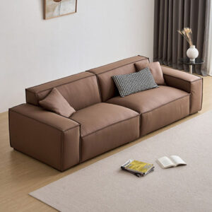 109.45" Brown Genuine Leather Modular Sofa cushion couch