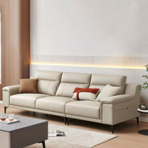 110.24" Beige Genuine Leather Modular Sofa cushion couch