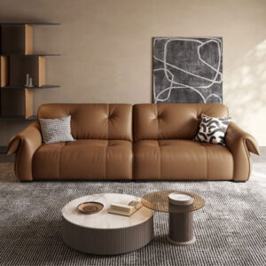 110.24" Coffee Genuine Leather Modular Sofa cushion couch