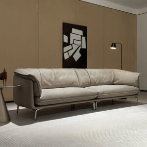 110.24" Khaki Genuine Leather Modular Sofa cushion couch