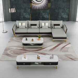 128'' Wide Genuine Leather Sofa & Chaise